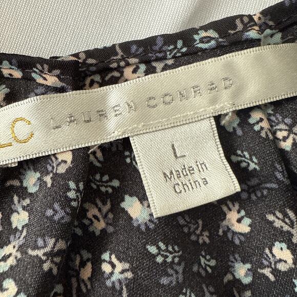 LC Lauren Conrad Satin Floral Back Tie Blouse Women's L Cottagecore Boho Fairy - Picture 5 of 10